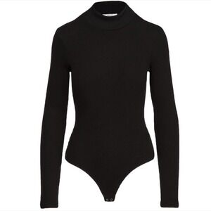 AGOLDE Black Mock Neck Jersey Knit  Ribbed Bodysuit
